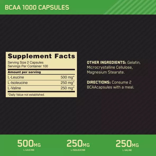 Optimum Nutrition BCAA 1000 200 Capsules (100 Servings) Hrvatska | 95XJQFTNE