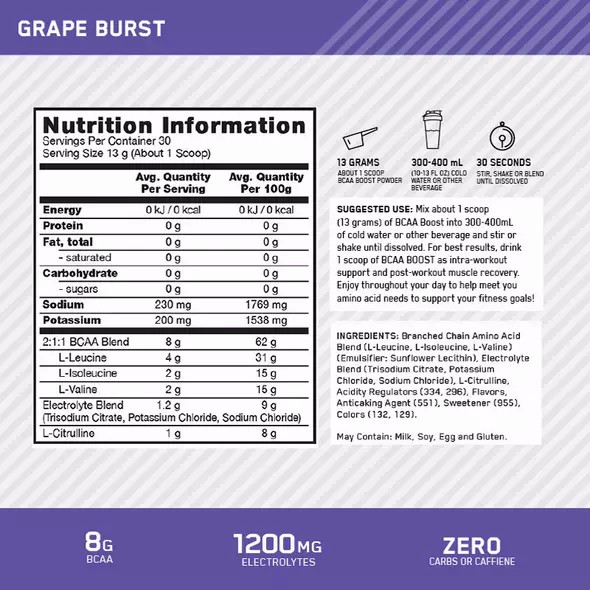 Optimum Nutrition BCAA Boost Grape 30 Serves Hrvatska | 83MZHQXBD