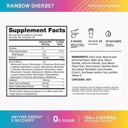 Optimum Nutrition ESSENTIAL AMIN.O. ENERGY® *new* Rainbow Sherbet - Notify Me 0.6 lb - Notify me Hrvatska | 56RZGJHWE