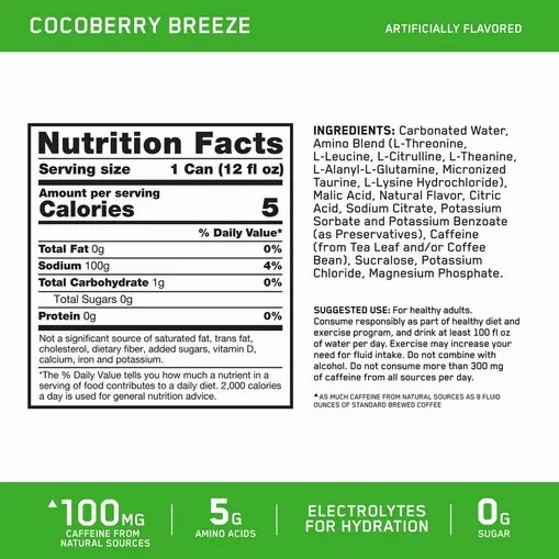 Optimum Nutrition ESSENTIAL AMIN.O. ENERGY+ Electrolytes Sparkling *new* Cocoberry Breeze 355ml * 12 Cans (12 Servings) Hrvatska | 95VFWLMNQ