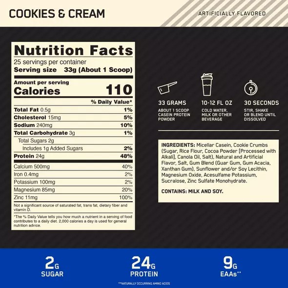 Optimum Nutrition GOLD STANDARD® 100% Casein Cookies & Cream 4 lb (53 Servings) Hrvatska | 84BUDNGWV