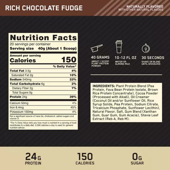 Optimum Nutrition GOLD STANDARD® 100% Plant Rich Chocolate Fudge 1.76 lb (20 Servings) Hrvatska | 57TVIEZLQ