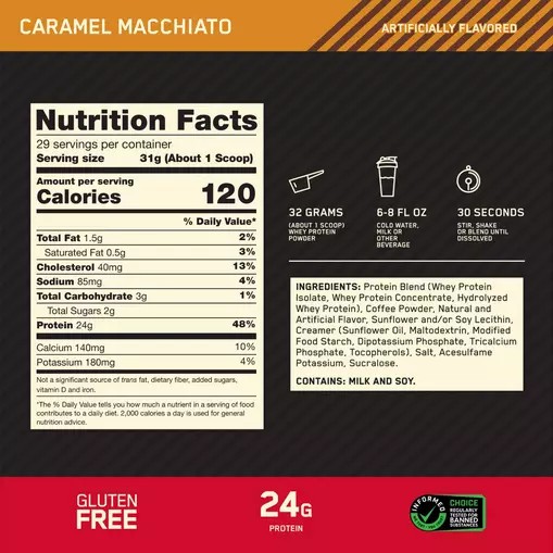 Optimum Nutrition GOLD STANDARD 100% WHEY™ *new* Caramel Macchiato 2 lb (28 Servings) Hrvatska | 73EDMGSLV