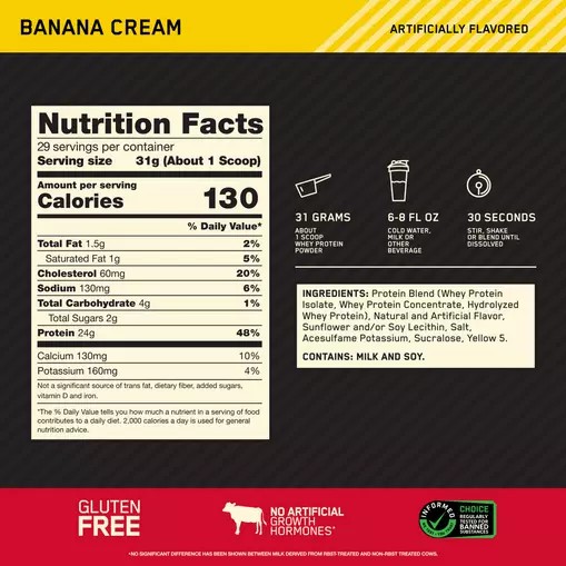 Optimum Nutrition GOLD STANDARD 100% WHEY™ Banana Cream 2 lb (29 Servings) Hrvatska | 91DTMSQBE