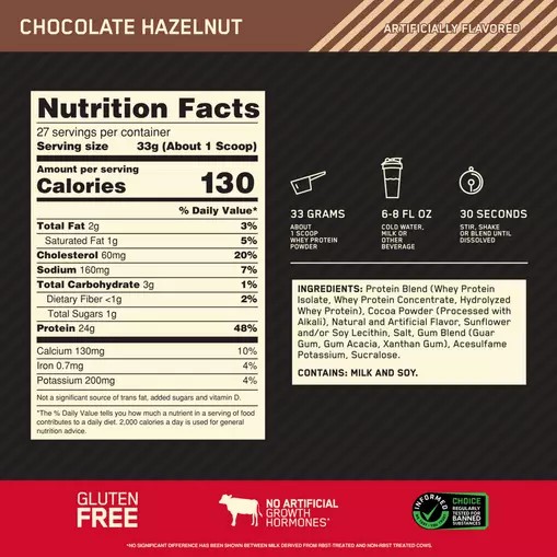 Optimum Nutrition GOLD STANDARD 100% WHEY™ Chocolate Hazelnut 2 lb (27 Servings) Hrvatska | 46BIZUKDJ