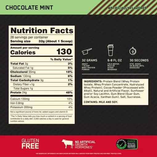 Optimum Nutrition GOLD STANDARD 100% WHEY™ Chocolate Mint 2 lb (28 Servings) Hrvatska | 27OECZYRP