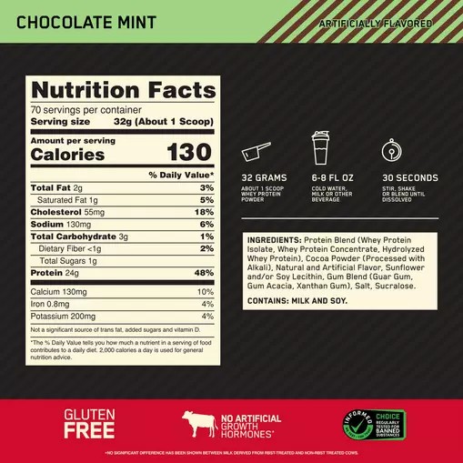 Optimum Nutrition GOLD STANDARD 100% WHEY™ Chocolate Mint 5 lb (70 Servings) Hrvatska | 03BVXKWCU