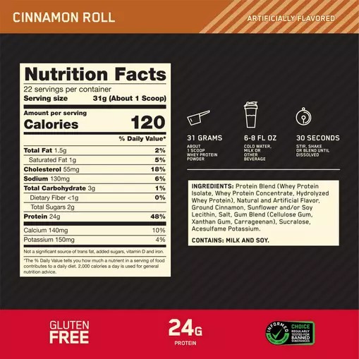 Optimum Nutrition GOLD STANDARD 100% WHEY™ Cinnamon Roll 1.5 lb (22 Servings) Hrvatska | 62FIQOYCB