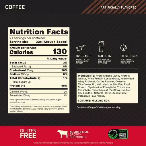 Optimum Nutrition GOLD STANDARD 100% WHEY™ Coffee 5 lb (71 Servings) Hrvatska | 97PQFSMLC