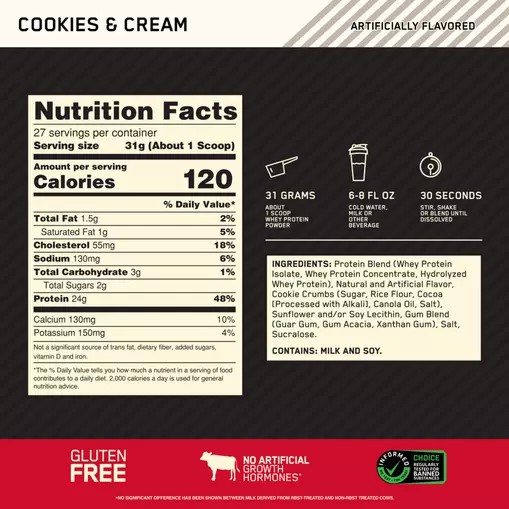 Optimum Nutrition GOLD STANDARD 100% WHEY™ Cookies & Cream 2 lb (27 Servings) Hrvatska | 24PWNGAVF