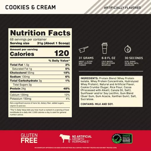 Optimum Nutrition GOLD STANDARD 100% WHEY™ Cookies & Cream 5 lb (68 Servings) Hrvatska | 62YMHOPAC