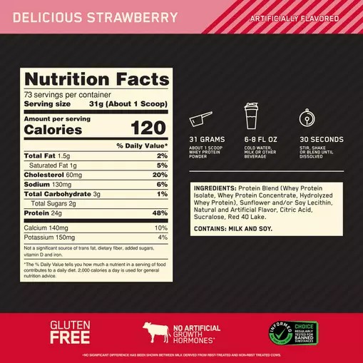 Optimum Nutrition GOLD STANDARD 100% WHEY™ Delicious Strawberry 5 lb (73 Servings) Hrvatska | 98LIMZXAG