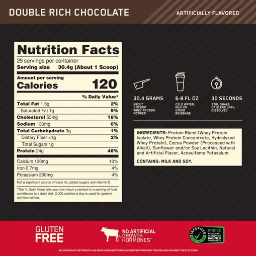 Optimum Nutrition GOLD STANDARD 100% WHEY™ Double Rich Chocolate 2 lb (29 Servings) Hrvatska | 43UERCWTN