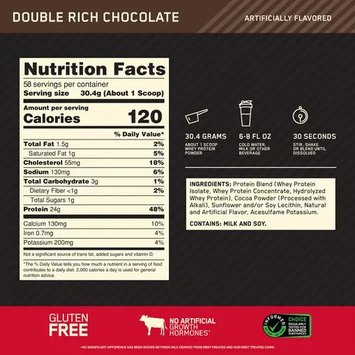 Optimum Nutrition GOLD STANDARD 100% WHEY™ Double Rich Chocolate 4 lb (58 Servings) Hrvatska | 78RXTWVIF