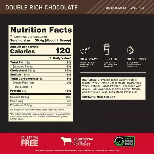 Optimum Nutrition GOLD STANDARD 100% WHEY™ Double Rich Chocolate 5 lb (74 Servings) Hrvatska | 17KNPHCSA