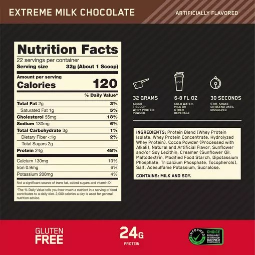 Optimum Nutrition GOLD STANDARD 100% WHEY™ Extreme Milk Chocolate 1.5 lb (22 Servings) Hrvatska | 90MGILDAS