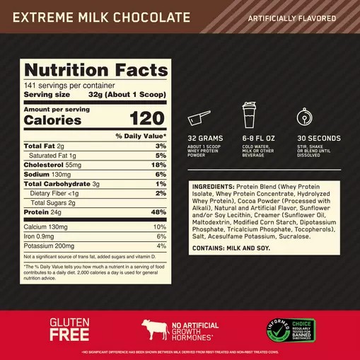 Optimum Nutrition GOLD STANDARD 100% WHEY™ Extreme Milk Chocolate 10 lb (141 Servings) Hrvatska | 17JADCNQU