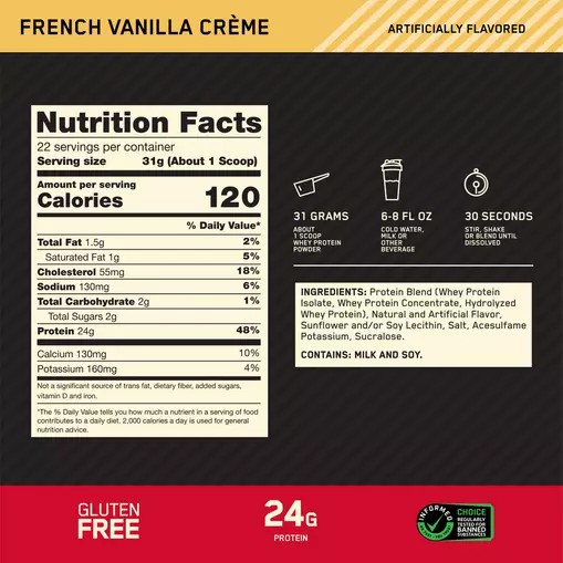 Optimum Nutrition GOLD STANDARD 100% WHEY™ French Vanilla Creme 1.5 lb (22 Servings) Hrvatska | 95CGAKQRX