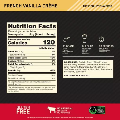 Optimum Nutrition GOLD STANDARD 100% WHEY™ French Vanilla Creme 2 lb (29 Servings) Hrvatska | 93NAPUYCO