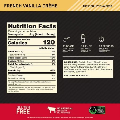 Optimum Nutrition GOLD STANDARD 100% WHEY™ French Vanilla Creme 5 lb (73 Servings) Hrvatska | 42VTRNXWF