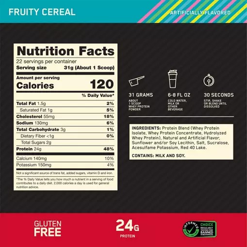 Optimum Nutrition GOLD STANDARD 100% WHEY™ Fruity Cereal 1.5 lb (22 Servings) Hrvatska | 60XDELRAC