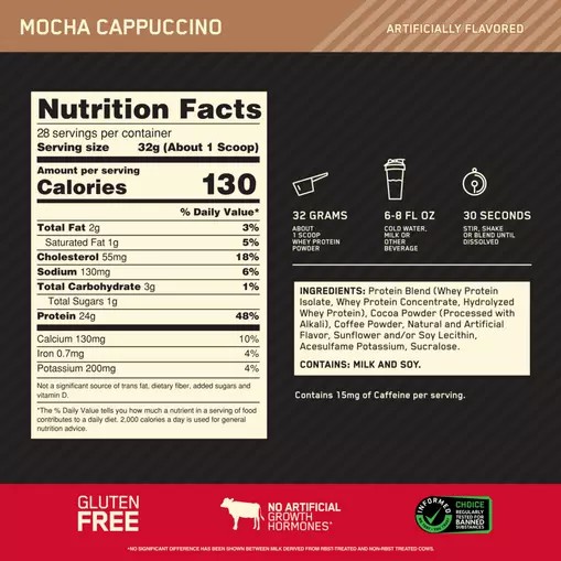 Optimum Nutrition GOLD STANDARD 100% WHEY™ Mocha Cappuccino 2 lb (28 Servings) Hrvatska | 14WUTRMQS