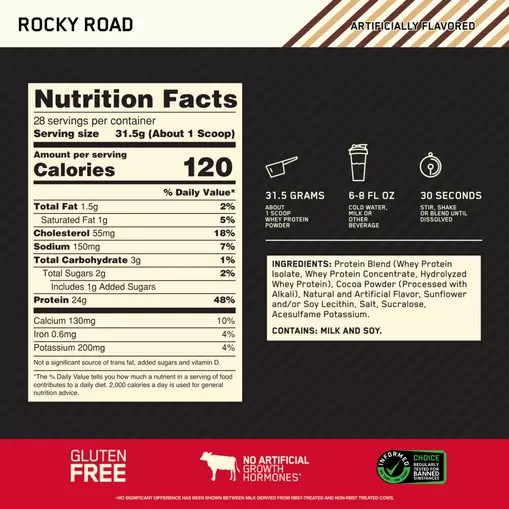 Optimum Nutrition GOLD STANDARD 100% WHEY™ Rocky Road 2 lb (28 Servings) Hrvatska | 37AEUNTLD