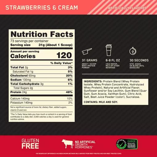 Optimum Nutrition GOLD STANDARD 100% WHEY™ Strawberries & Cream 5 lb (73 Servings) Hrvatska | 05RPICNKA