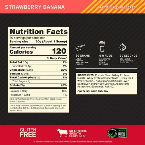 Optimum Nutrition GOLD STANDARD 100% WHEY™ Strawberry Banana 2 lb (30 Servings) Hrvatska | 94BJGKUZY