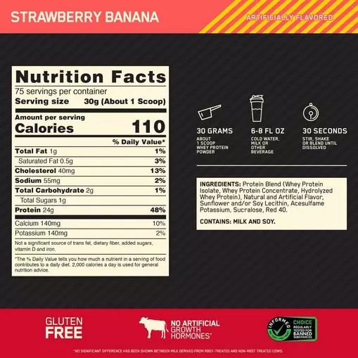 Optimum Nutrition GOLD STANDARD 100% WHEY™ Strawberry Banana 5 lb (75 Servings) Hrvatska | 89KTDBWYV