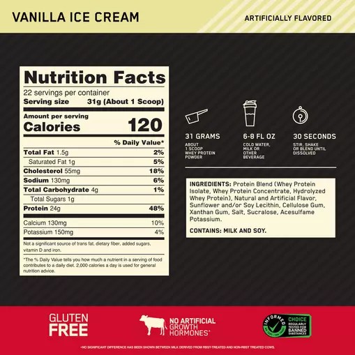 Optimum Nutrition GOLD STANDARD 100% WHEY™ Vanilla Ice Cream 1.5 lb (22 Servings) Hrvatska | 09UXDLEAK