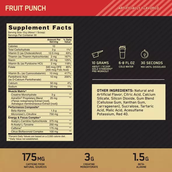 Optimum Nutrition GOLD STANDARD® Pre-Workout Fruit Punch 0.66 lb (30 Servings) Hrvatska | 89EMXLCKF