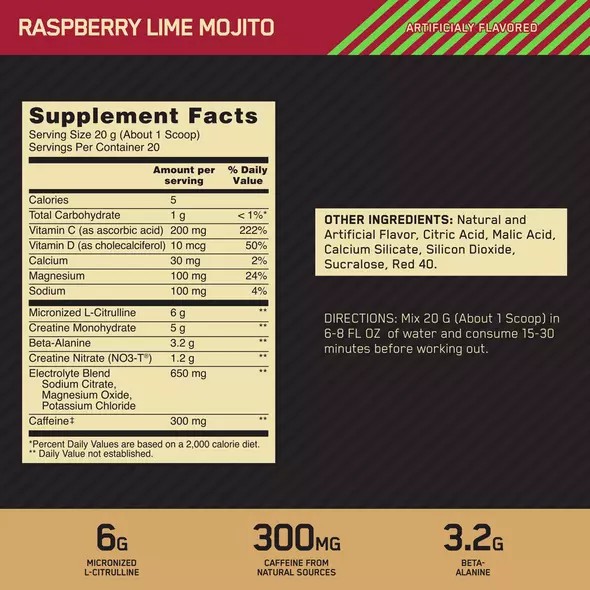 Optimum Nutrition GOLD STANDARD® Pre Advanced Raspberry Lime Mojito 0.88 lb (20 Servings) Hrvatska | 79ILSWEAG