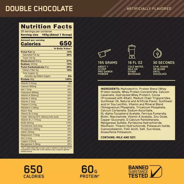 Optimum Nutrition GOLD STANDARD® Pro Gainer Double Chocolate 5.09 lb (14 Servings) Hrvatska | 83HSUWYDR