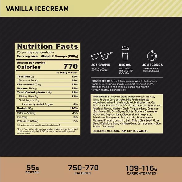 Optimum Nutrition Gold Standard Gainer Vanilla 4.67kg Hrvatska | 53JMFRDXI