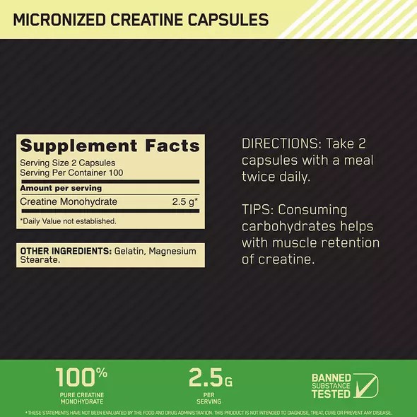 Optimum Nutrition Micronized Creatine Capsules 200 Capsules (100 Servings) Hrvatska | 24QTJFRVX