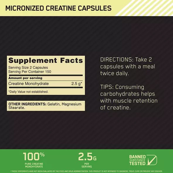 Optimum Nutrition Micronized Creatine Capsules 300 Capsules (150 Servings) Hrvatska | 07GVTZSHM