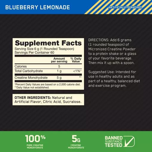 Optimum Nutrition Micronized Creatine Powder Blueberry Lemonade 0.79 lb (60 Servings) Hrvatska | 12JWKZVTO