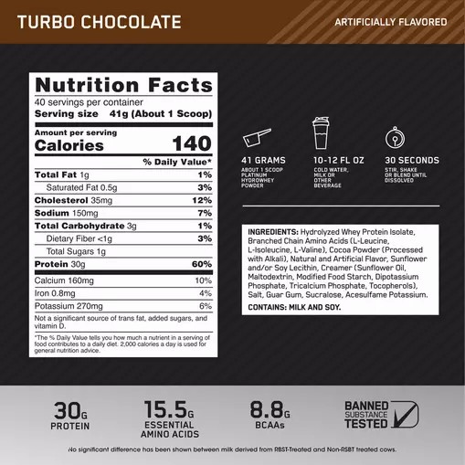 Optimum Nutrition PLATINUM HYDROWHEY™ Turbo Chocolate 3.61 lb (40 Servings) Hrvatska | 08GDRNUVB