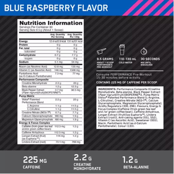 Optimum Nutrition Performance Pre-Workout Blue Raspberry 285g Hrvatska | 70WGVILMJ