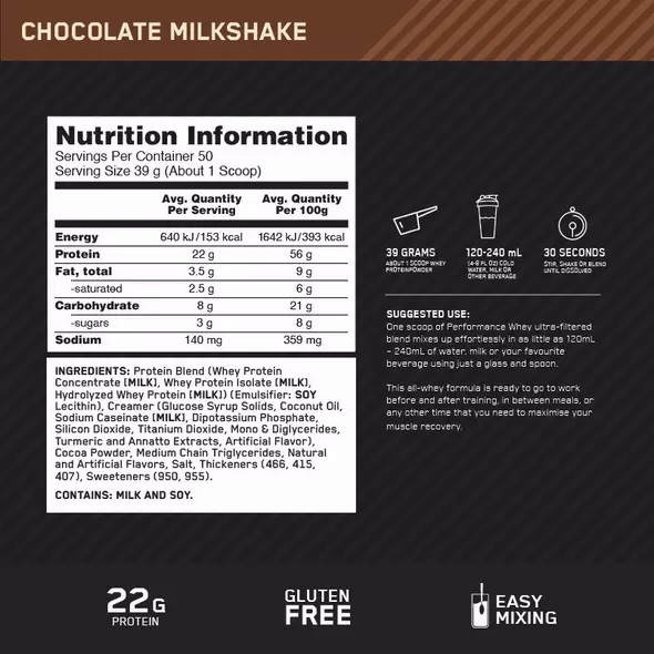 Optimum Nutrition Performance Whey Chocolate 1.95kg Hrvatska | 75ONDVLBT