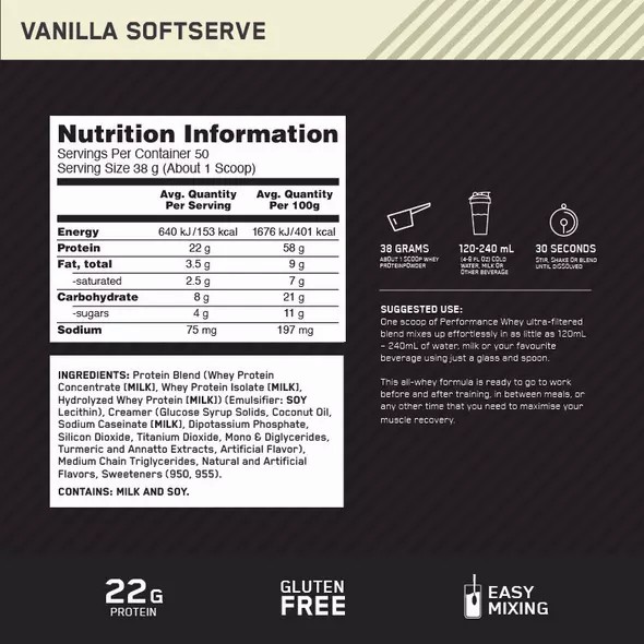 Optimum Nutrition Performance Whey Vanilla 1.95kg Hrvatska | 31TXAFEPV