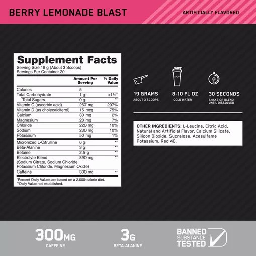 Optimum Nutrition Platinum Igniter Berry Lemonade Blast 0.84 lb (20 Servings) Hrvatska | 84JEISGXQ