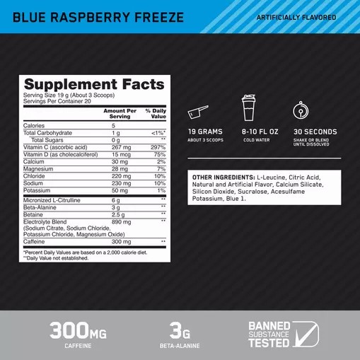 Optimum Nutrition Platinum Igniter Blue Raspberry Freeze 0.84 lb (20 Servings) Hrvatska | 65THQAFUB