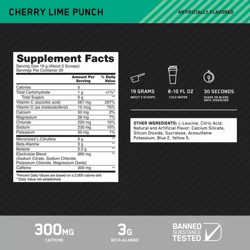 Optimum Nutrition Platinum Igniter Cherry Lime Punch 0.84 lb (20 Servings) Hrvatska | 35ODRIEVL