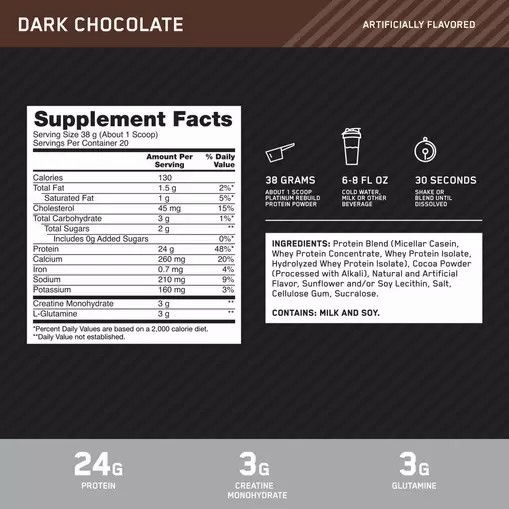 Optimum Nutrition Platinum Rebuild Dark Chocolate 1.67 lb (20 Servings) Hrvatska | 93GXFEIDM