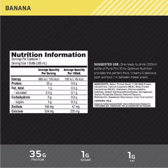 Optimum Nutrition Pure Pro 35 Banana 355ml (6 bottles) Hrvatska | 53LXRDUPS